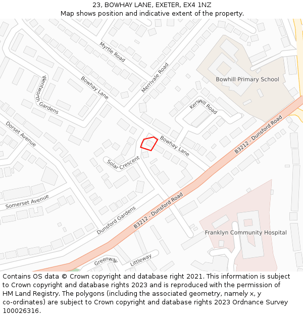 23, BOWHAY LANE, EXETER, EX4 1NZ: Location map and indicative extent of plot