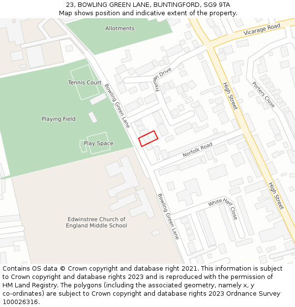 23, BOWLING GREEN LANE, BUNTINGFORD, SG9 9TA: Location map and indicative extent of plot