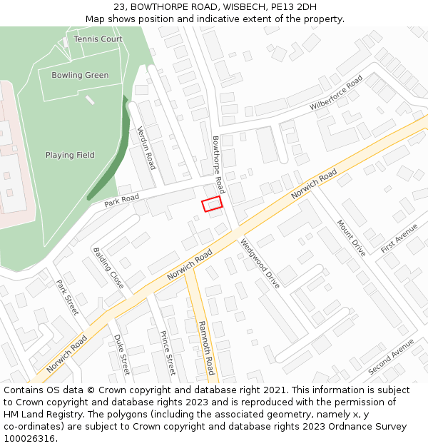 23, BOWTHORPE ROAD, WISBECH, PE13 2DH: Location map and indicative extent of plot