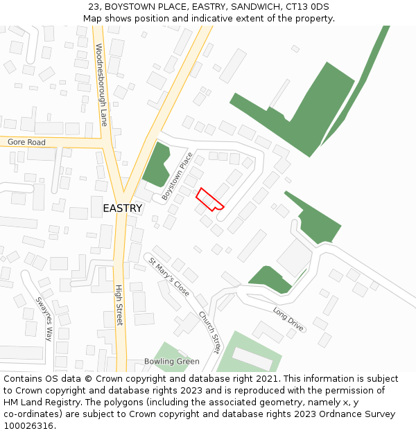 23, BOYSTOWN PLACE, EASTRY, SANDWICH, CT13 0DS: Location map and indicative extent of plot