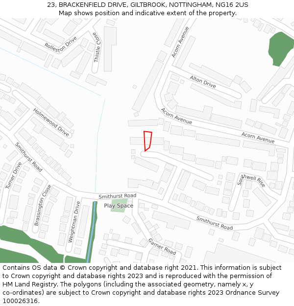 23, BRACKENFIELD DRIVE, GILTBROOK, NOTTINGHAM, NG16 2US: Location map and indicative extent of plot