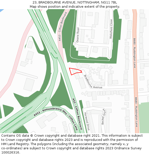 23, BRADBOURNE AVENUE, NOTTINGHAM, NG11 7BL: Location map and indicative extent of plot