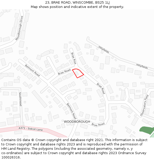 23, BRAE ROAD, WINSCOMBE, BS25 1LJ: Location map and indicative extent of plot