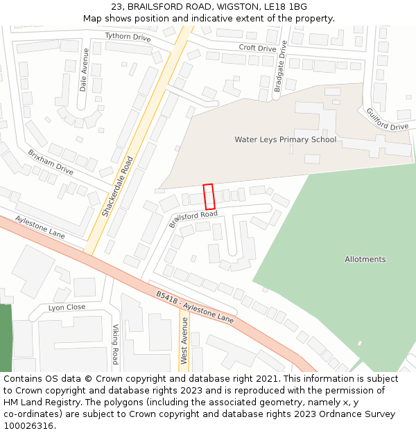 23, BRAILSFORD ROAD, WIGSTON, LE18 1BG: Location map and indicative extent of plot