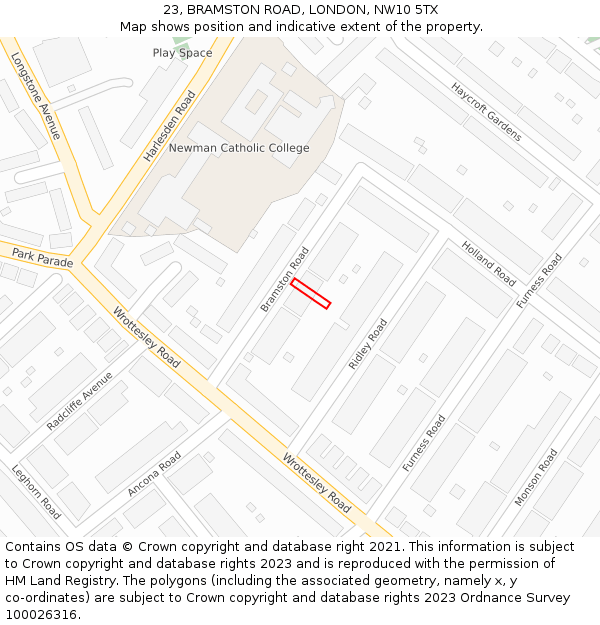 23, BRAMSTON ROAD, LONDON, NW10 5TX: Location map and indicative extent of plot