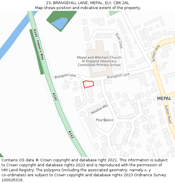 23, BRANGEHILL LANE, MEPAL, ELY, CB6 2AL: Location map and indicative extent of plot