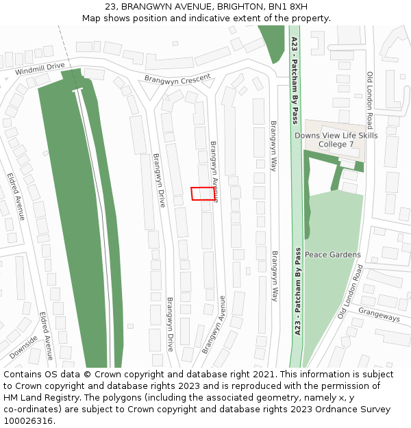 23, BRANGWYN AVENUE, BRIGHTON, BN1 8XH: Location map and indicative extent of plot