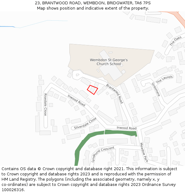 23, BRANTWOOD ROAD, WEMBDON, BRIDGWATER, TA6 7PS: Location map and indicative extent of plot