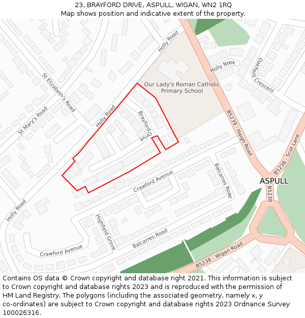 23, BRAYFORD DRIVE, ASPULL, WIGAN, WN2 1RQ: Location map and indicative extent of plot