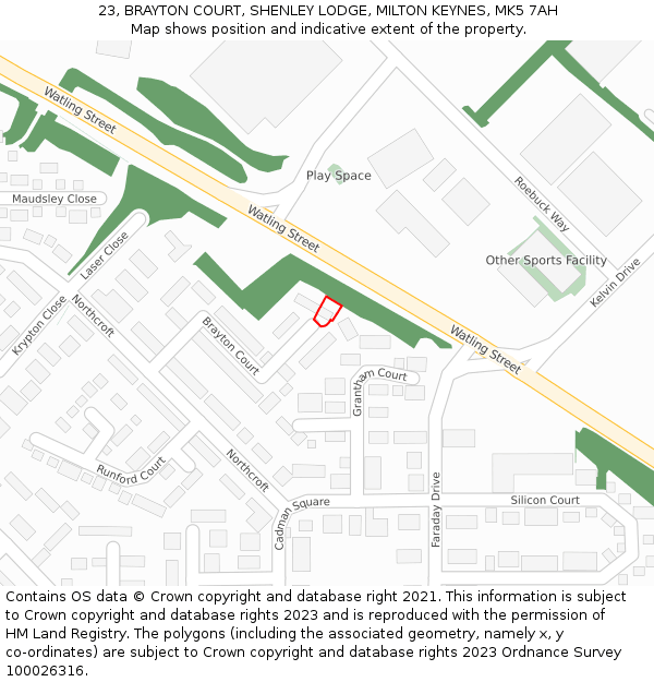 23, BRAYTON COURT, SHENLEY LODGE, MILTON KEYNES, MK5 7AH: Location map and indicative extent of plot