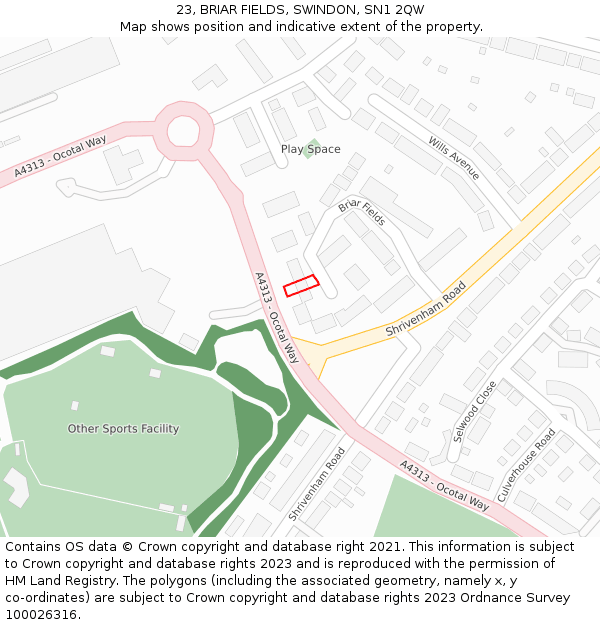 23, BRIAR FIELDS, SWINDON, SN1 2QW: Location map and indicative extent of plot