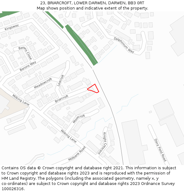 23, BRIARCROFT, LOWER DARWEN, DARWEN, BB3 0RT: Location map and indicative extent of plot