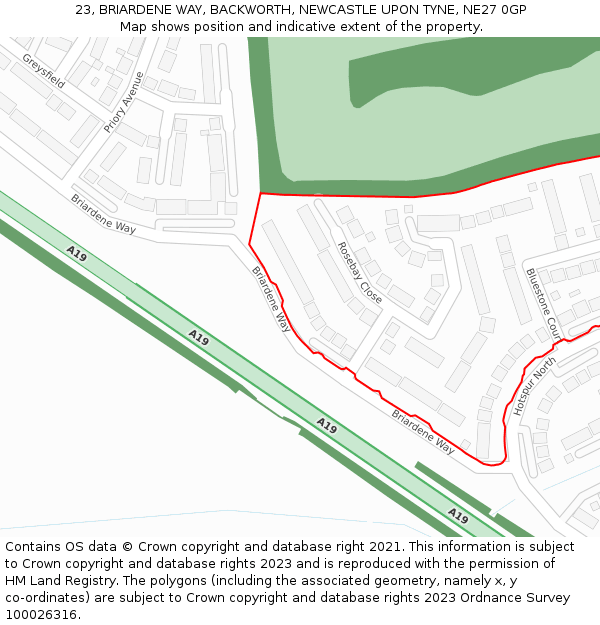 23, BRIARDENE WAY, BACKWORTH, NEWCASTLE UPON TYNE, NE27 0GP: Location map and indicative extent of plot
