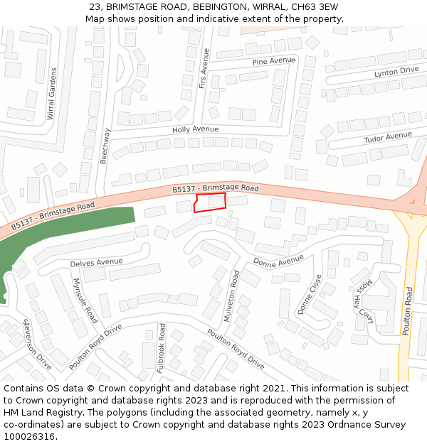 23, BRIMSTAGE ROAD, BEBINGTON, WIRRAL, CH63 3EW: Location map and indicative extent of plot