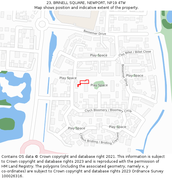 23, BRINELL SQUARE, NEWPORT, NP19 4TW: Location map and indicative extent of plot