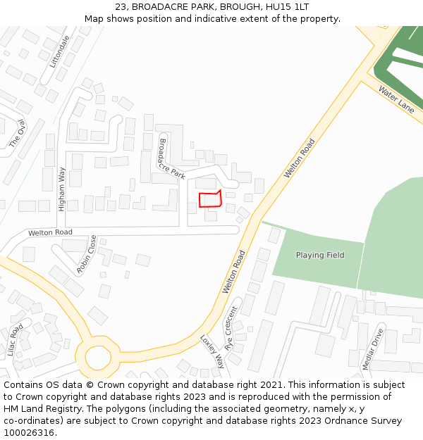 23, BROADACRE PARK, BROUGH, HU15 1LT: Location map and indicative extent of plot