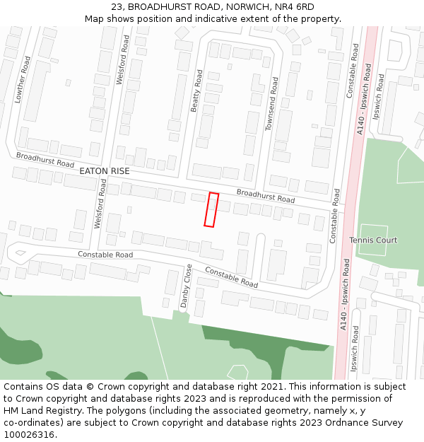 23, BROADHURST ROAD, NORWICH, NR4 6RD: Location map and indicative extent of plot