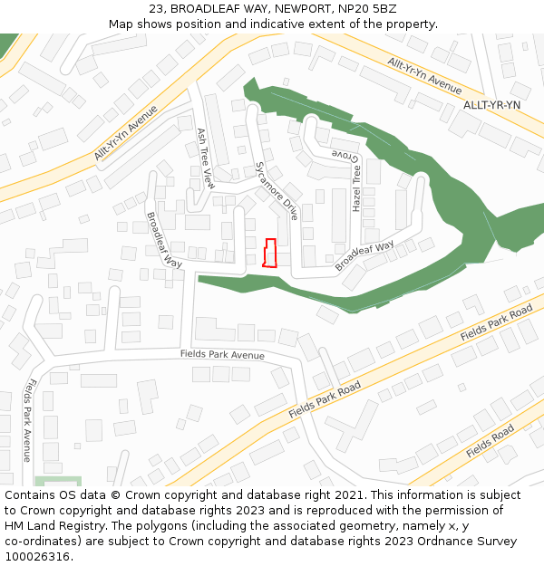 23, BROADLEAF WAY, NEWPORT, NP20 5BZ: Location map and indicative extent of plot