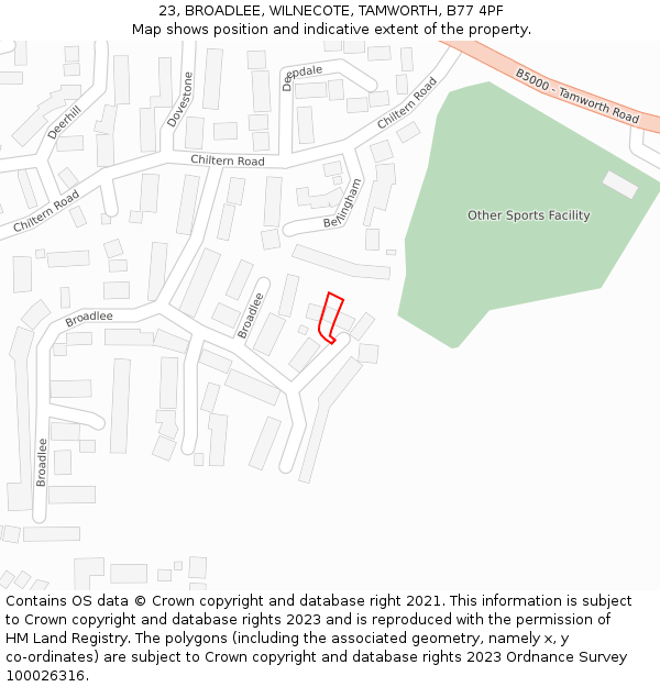 23, BROADLEE, WILNECOTE, TAMWORTH, B77 4PF: Location map and indicative extent of plot