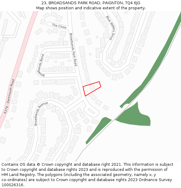 23, BROADSANDS PARK ROAD, PAIGNTON, TQ4 6JG: Location map and indicative extent of plot