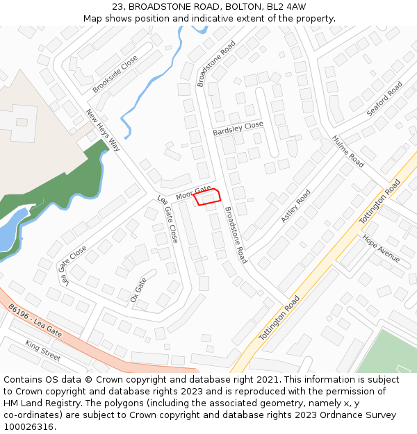 23, BROADSTONE ROAD, BOLTON, BL2 4AW: Location map and indicative extent of plot