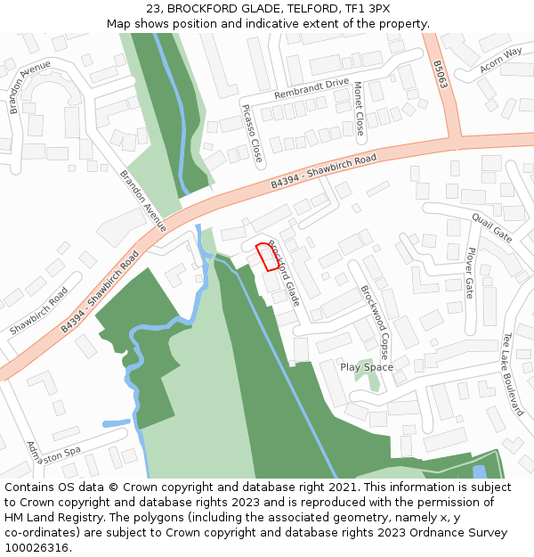 23, BROCKFORD GLADE, TELFORD, TF1 3PX: Location map and indicative extent of plot
