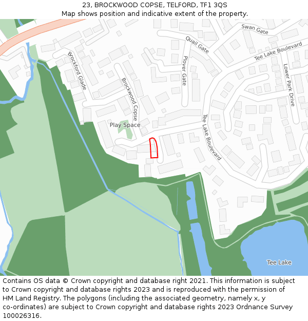 23, BROCKWOOD COPSE, TELFORD, TF1 3QS: Location map and indicative extent of plot