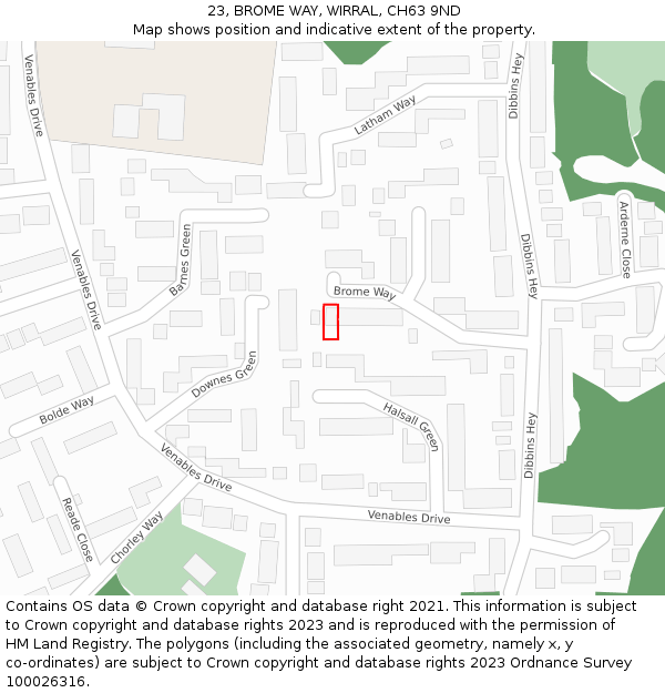 23, BROME WAY, WIRRAL, CH63 9ND: Location map and indicative extent of plot