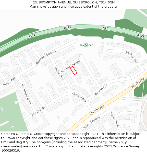 23, BROMPTON AVENUE, GUISBOROUGH, TS14 6GH: Location map and indicative extent of plot