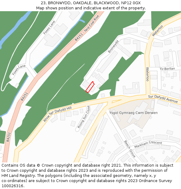 23, BRONWYDD, OAKDALE, BLACKWOOD, NP12 0GX: Location map and indicative extent of plot