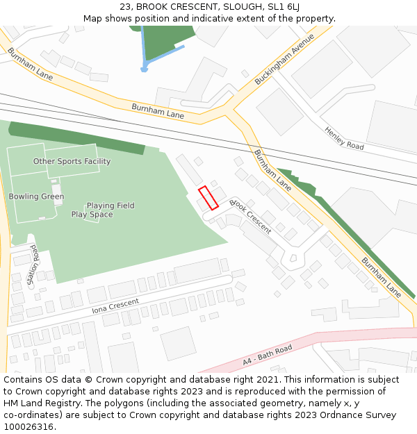 23, BROOK CRESCENT, SLOUGH, SL1 6LJ: Location map and indicative extent of plot