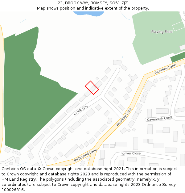 23, BROOK WAY, ROMSEY, SO51 7JZ: Location map and indicative extent of plot