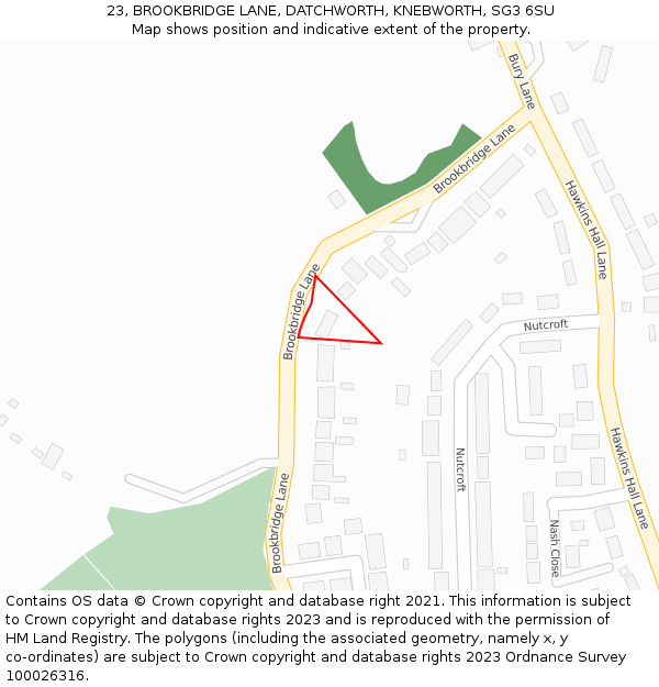 23, BROOKBRIDGE LANE, DATCHWORTH, KNEBWORTH, SG3 6SU: Location map and indicative extent of plot