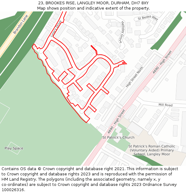 23, BROOKES RISE, LANGLEY MOOR, DURHAM, DH7 8XY: Location map and indicative extent of plot