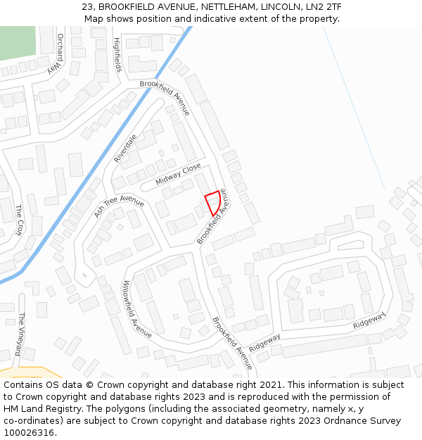 23, BROOKFIELD AVENUE, NETTLEHAM, LINCOLN, LN2 2TF: Location map and indicative extent of plot