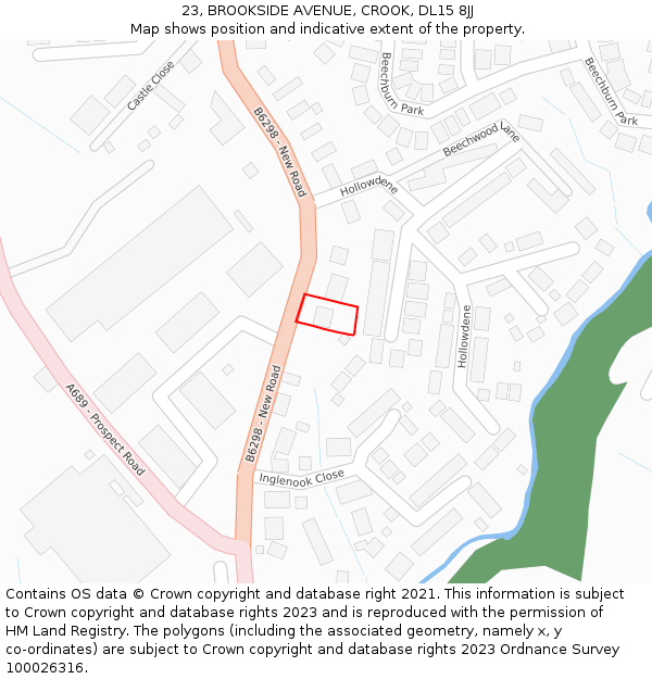 23, BROOKSIDE AVENUE, CROOK, DL15 8JJ: Location map and indicative extent of plot