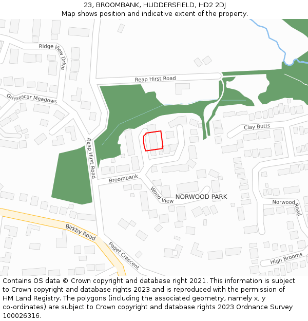 23, BROOMBANK, HUDDERSFIELD, HD2 2DJ: Location map and indicative extent of plot