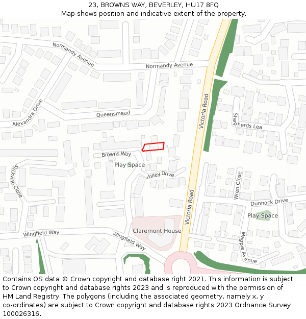 23, BROWNS WAY, BEVERLEY, HU17 8FQ: Location map and indicative extent of plot