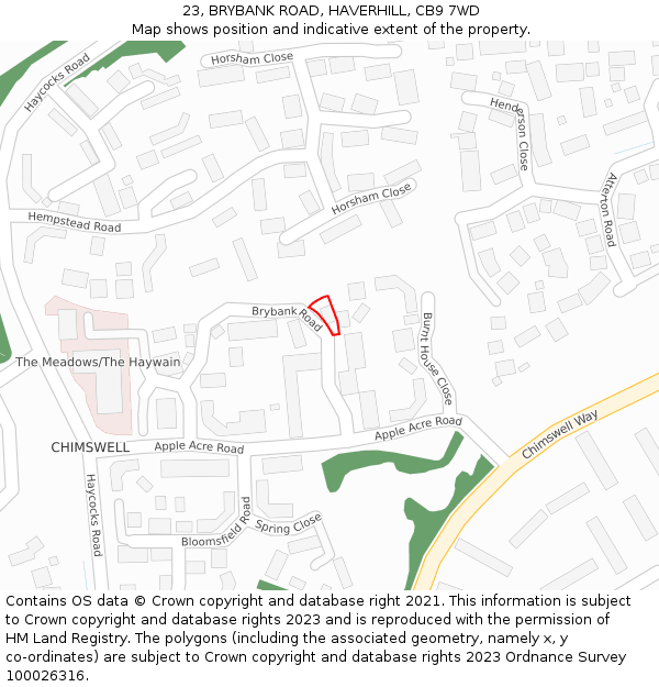 23, BRYBANK ROAD, HAVERHILL, CB9 7WD: Location map and indicative extent of plot