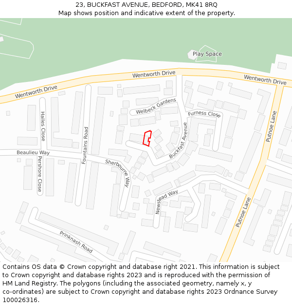 23, BUCKFAST AVENUE, BEDFORD, MK41 8RQ: Location map and indicative extent of plot