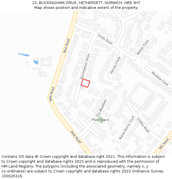 23, BUCKINGHAM DRIVE, HETHERSETT, NORWICH, NR9 3HT: Location map and indicative extent of plot