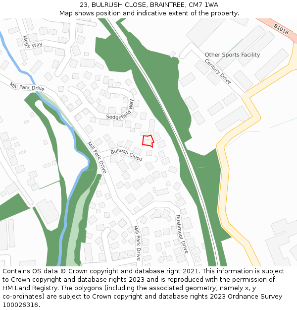 23, BULRUSH CLOSE, BRAINTREE, CM7 1WA: Location map and indicative extent of plot