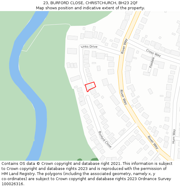 23, BURFORD CLOSE, CHRISTCHURCH, BH23 2QF: Location map and indicative extent of plot