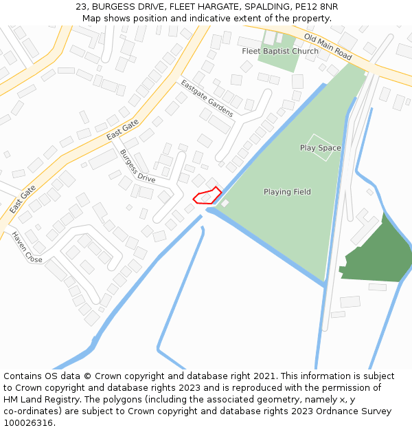 23, BURGESS DRIVE, FLEET HARGATE, SPALDING, PE12 8NR: Location map and indicative extent of plot