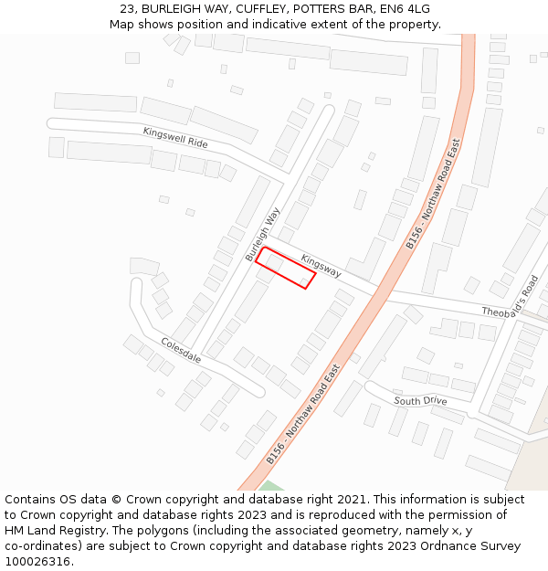 23, BURLEIGH WAY, CUFFLEY, POTTERS BAR, EN6 4LG: Location map and indicative extent of plot