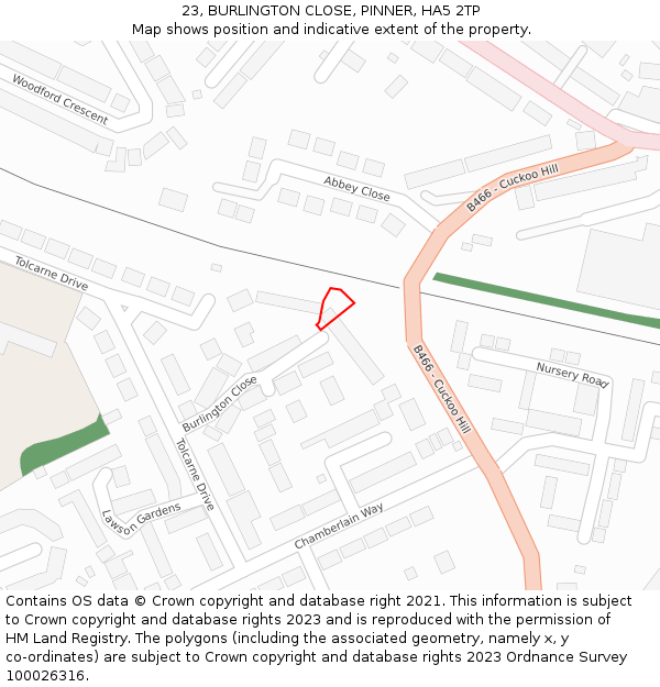 23, BURLINGTON CLOSE, PINNER, HA5 2TP: Location map and indicative extent of plot
