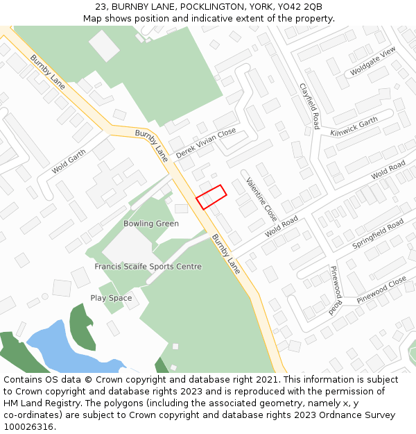 23, BURNBY LANE, POCKLINGTON, YORK, YO42 2QB: Location map and indicative extent of plot