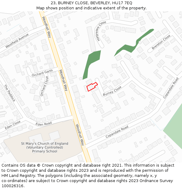 23, BURNEY CLOSE, BEVERLEY, HU17 7EQ: Location map and indicative extent of plot