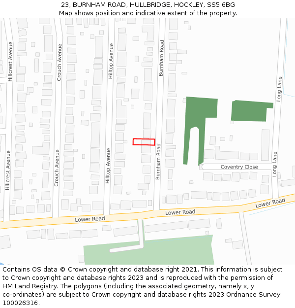 23, BURNHAM ROAD, HULLBRIDGE, HOCKLEY, SS5 6BG: Location map and indicative extent of plot