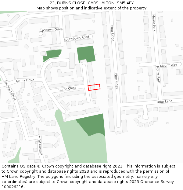 23, BURNS CLOSE, CARSHALTON, SM5 4PY: Location map and indicative extent of plot